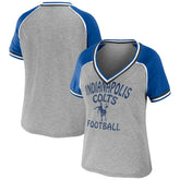 Indianapolis Colts WEAR by Erin Andrews Women's Cropped Raglan Throwback V-Neck T-Shirt Heather Gray - NFL