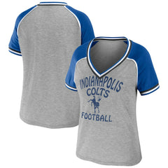 Indianapolis Colts WEAR by Erin Andrews Women's Cropped Raglan Throwback V-Neck T-Shirt Heather Gray - NFL