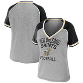 New Orleans Saints WEAR by Erin Andrews Women's Cropped Raglan Throwback V-Neck T-Shirt Heather Gray - NFL