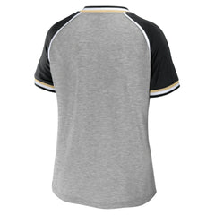 New Orleans Saints WEAR by Erin Andrews Women's Cropped Raglan Throwback V-Neck T-Shirt Heather Gray - NFL