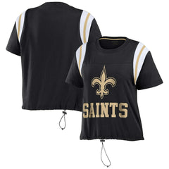 New Orleans Saints WEAR by Erin Andrews Women's Cinched Colorblock T-Shirt Black - NFL