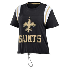 New Orleans Saints WEAR by Erin Andrews Women's Cinched Colorblock T-Shirt Black - NFL