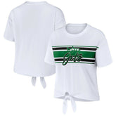 New York Jets WEAR by Erin Andrews Women's Front Tie Retro T-Shirt White - NFL
