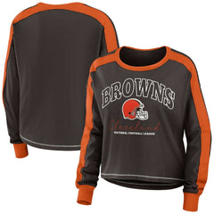 Cleveland Browns WEAR by Erin Andrews Women's Color Block Modest Crop Long Sleeve T-Shirt Brown/Orange - NFL