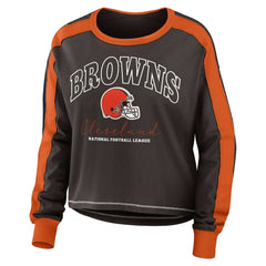 Cleveland Browns WEAR by Erin Andrews Women's Color Block Modest Crop Long Sleeve T-Shirt Brown/Orange - NFL