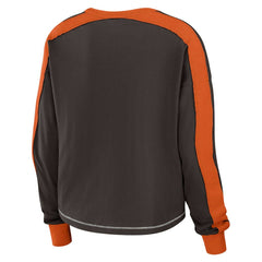 Cleveland Browns WEAR by Erin Andrews Women's Color Block Modest Crop Long Sleeve T-Shirt Brown/Orange - NFL