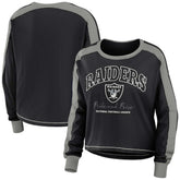 Las Vegas Raiders WEAR by Erin Andrews Women's Color Block Modest Crop Long Sleeve T-Shirt Black/Silver - NFL