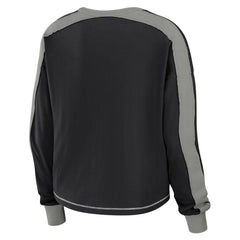 Las Vegas Raiders WEAR by Erin Andrews Women's Color Block Modest Crop Long Sleeve T-Shirt Black/Silver - NFL