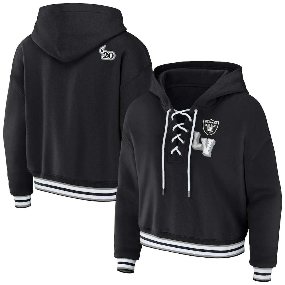 Las Vegas Raiders WEAR by Erin Andrews Women's Lace-Up Pullover Hoodie Black - NFL