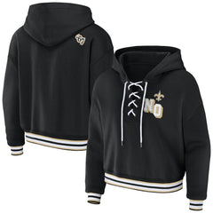 New Orleans Saints WEAR by Erin Andrews Women's Lace-Up Pullover Hoodie Black - NFL