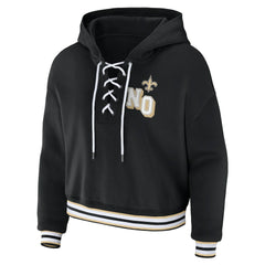 New Orleans Saints WEAR by Erin Andrews Women's Lace-Up Pullover Hoodie Black - NFL