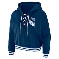 Tennessee Titans WEAR by Erin Andrews Women's Lace-Up Pullover Hoodie Navy - NFL