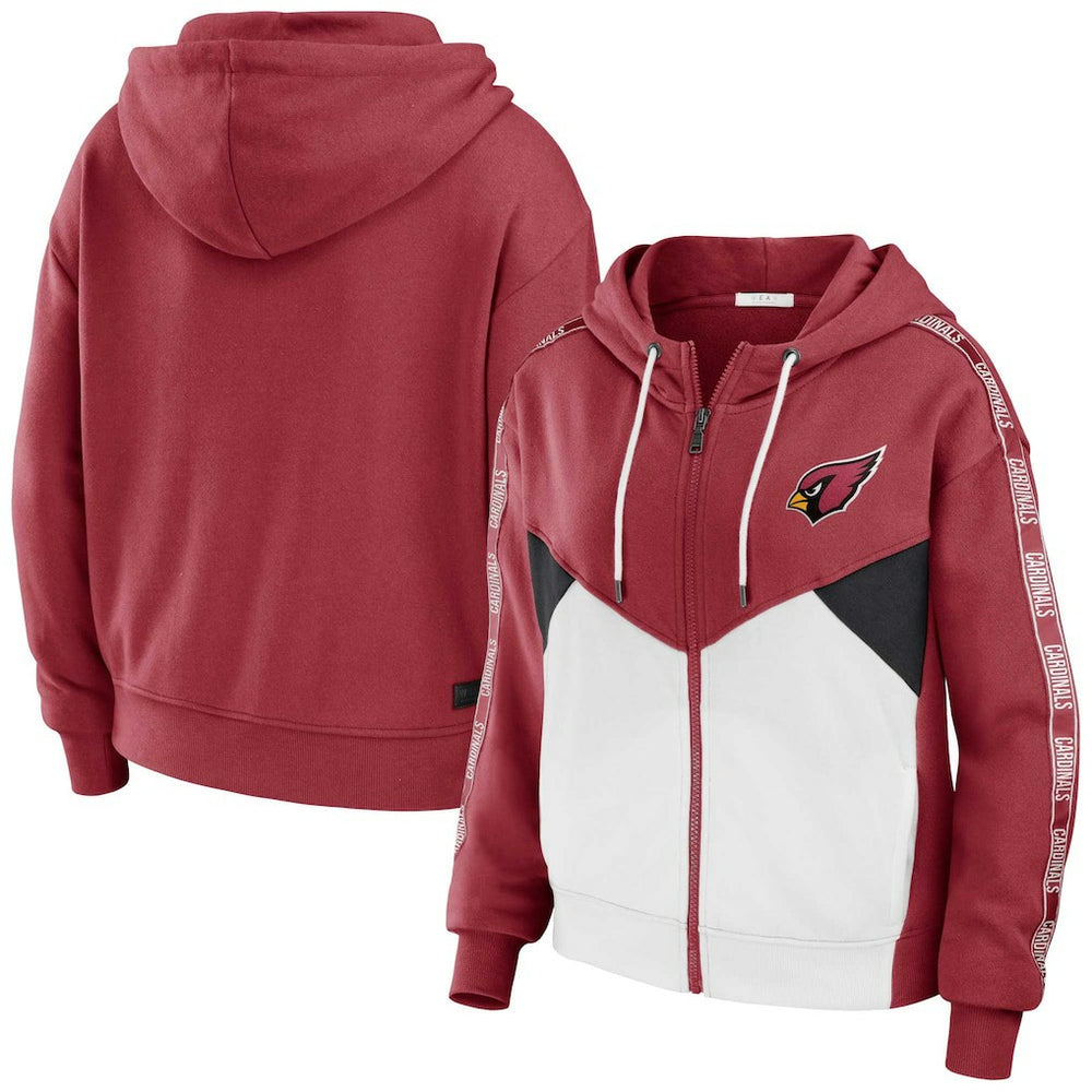 Arizona Cardinals WEAR by Erin Andrews Women's Color Block Light Weight Modest Crop Full-Zip Hoodie Cardinal/White - NFL