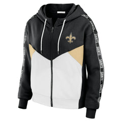 New Orleans Saints WEAR by Erin Andrews Women's Color Block Light Weight Modest Crop Full-Zip Hoodie Black/White - NFL