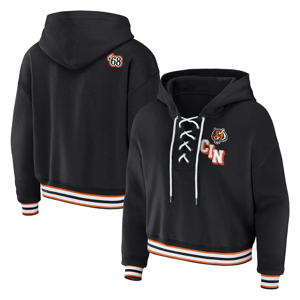 Cincinnati Bengals WEAR by Erin Andrews Women's Plus Size Lace-Up Pullover Hoodie Black - NFL