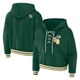 Green Bay Packers WEAR by Erin Andrews Women's Plus Size Lace-Up Pullover Hoodie Green - NFL