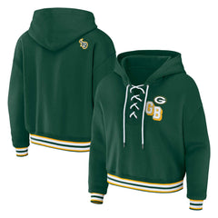 Green Bay Packers WEAR by Erin Andrews Women's Plus Size Lace-Up Pullover Hoodie Green - NFL
