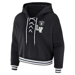 Las Vegas Raiders WEAR by Erin Andrews Women's Plus Size Lace-Up Pullover Hoodie Black - NFL