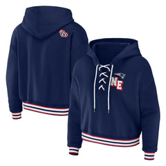 New England Patriots WEAR by Erin Andrews Women's Plus Size Lace-Up Pullover Hoodie Navy - NFL