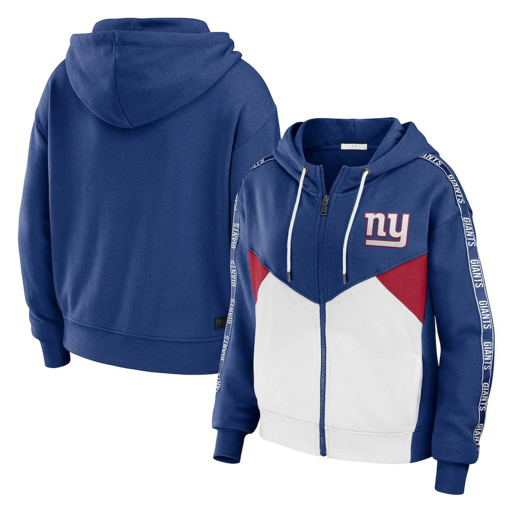 New York Giants WEAR by Erin Andrews Women's Plus Size Color Block Full-Zip Hoodie Royal/White - NFL