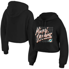 Miami Dolphins WEAR by Erin Andrews Women's Domestic Cropped Pullover Hoodie Black - NFL