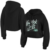 New York Jets WEAR by Erin Andrews Women's Domestic Cropped Pullover Hoodie Black - NFL
