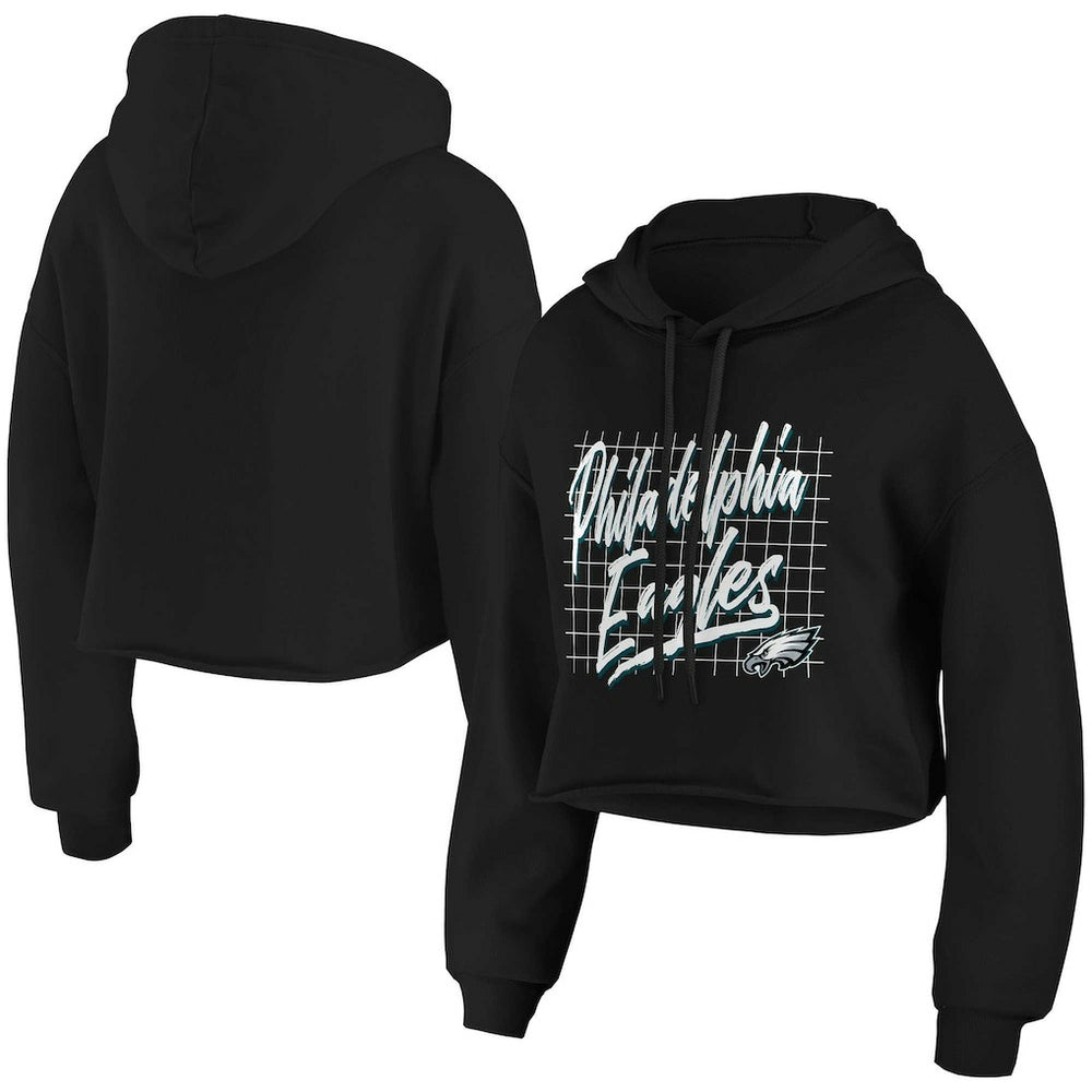 Philadelphia Eagles WEAR by Erin Andrews Women's Domestic Cropped Pullover Hoodie Black - NFL