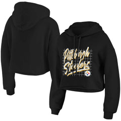 Pittsburgh Steelers WEAR by Erin Andrews Women's Domestic Cropped Pullover Hoodie Black - NFL