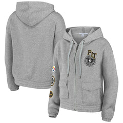 Pittsburgh Steelers WEAR by Erin Andrews Women's Full-Zip Hoodie Heather Gray - NFL