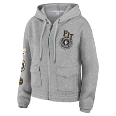 Pittsburgh Steelers WEAR by Erin Andrews Women's Full-Zip Hoodie Heather Gray - NFL