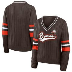 Cleveland Browns WEAR by Erin Andrews Women's Throwback V-Neck Sweater Brown - NFL