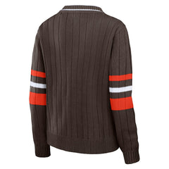 Cleveland Browns WEAR by Erin Andrews Women's Throwback V-Neck Sweater Brown - NFL