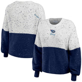 Tennessee Titans WEAR by Erin Andrews Women's Lighweight Modest Crop Color-Block Pullover Sweater White/Navy - NFL