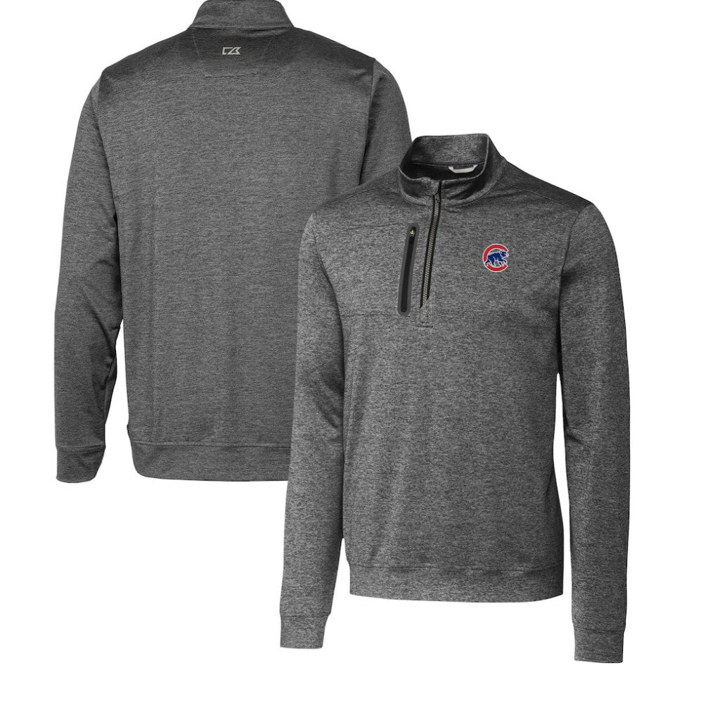 Chicago Cubs Cutter & Buck Stealth Heathered Quarter-Zip Pullover Top for sale