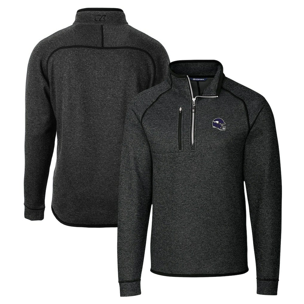 Minnesota Vikings Cutter & Buck Helmet Mainsail Sweater-Knit Half-Zip Pullover Jacket Charcoal - NFL