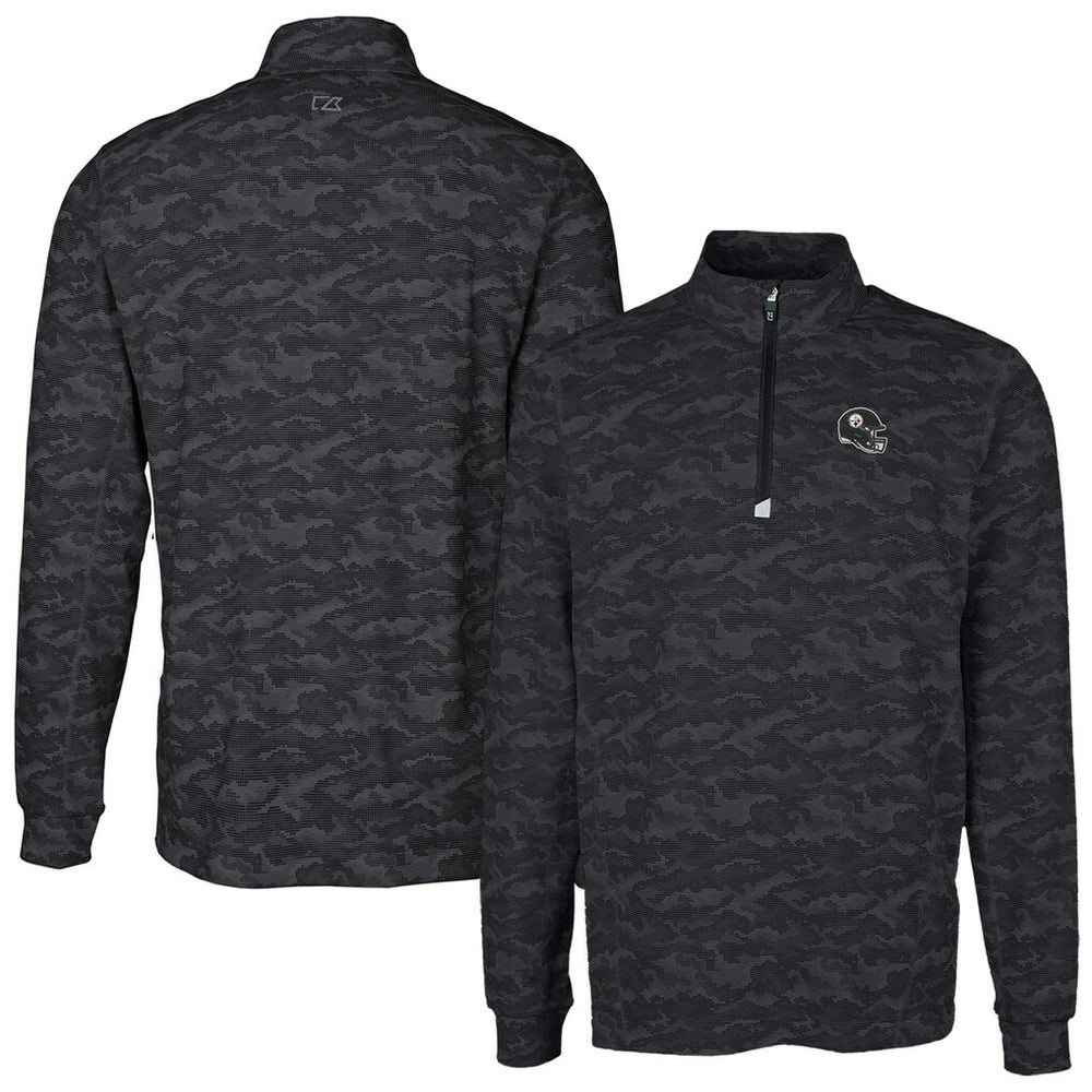 Pittsburgh Steelers Cutter & Buck Helmet Traverse Camo Print Stretch Quarter-Zip Pullover Top Black - NFL