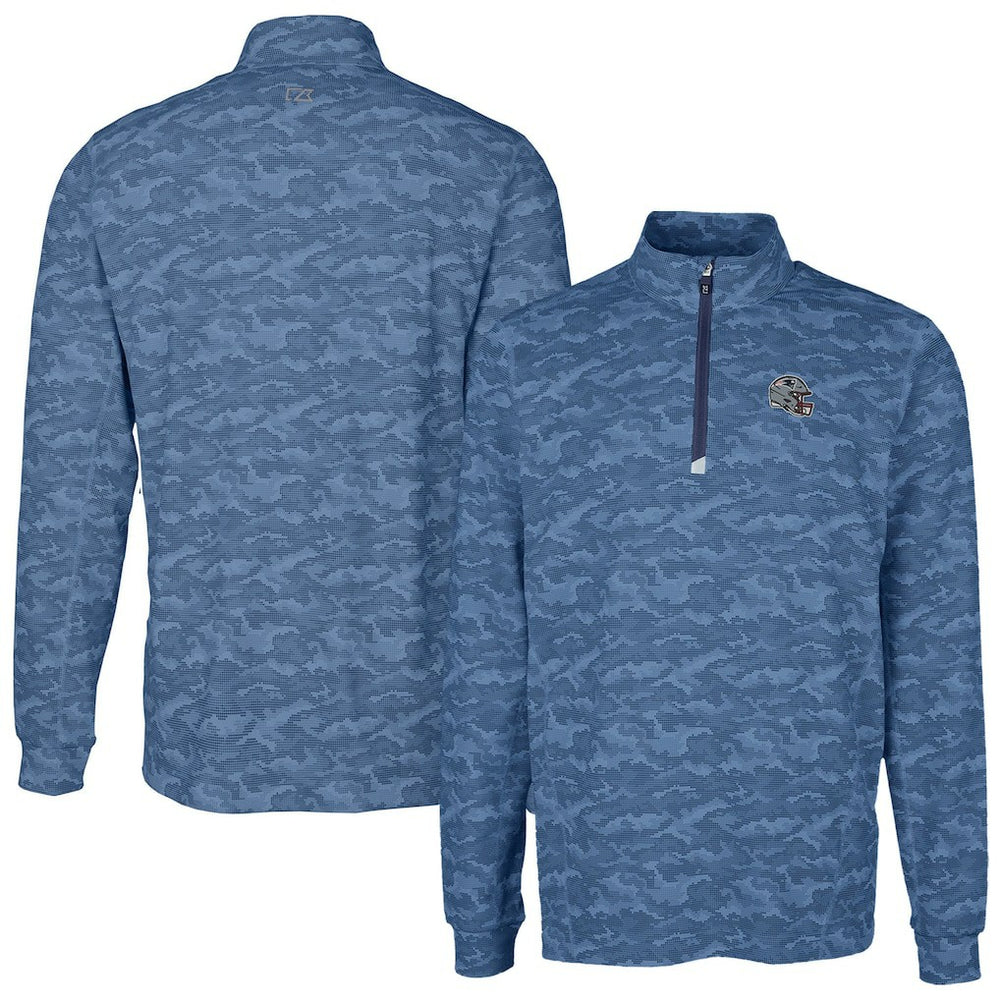 New England Patriots Cutter & Buck Helmet Traverse Camo Print Stretch Quarter-Zip Pullover Top Navy - NFL