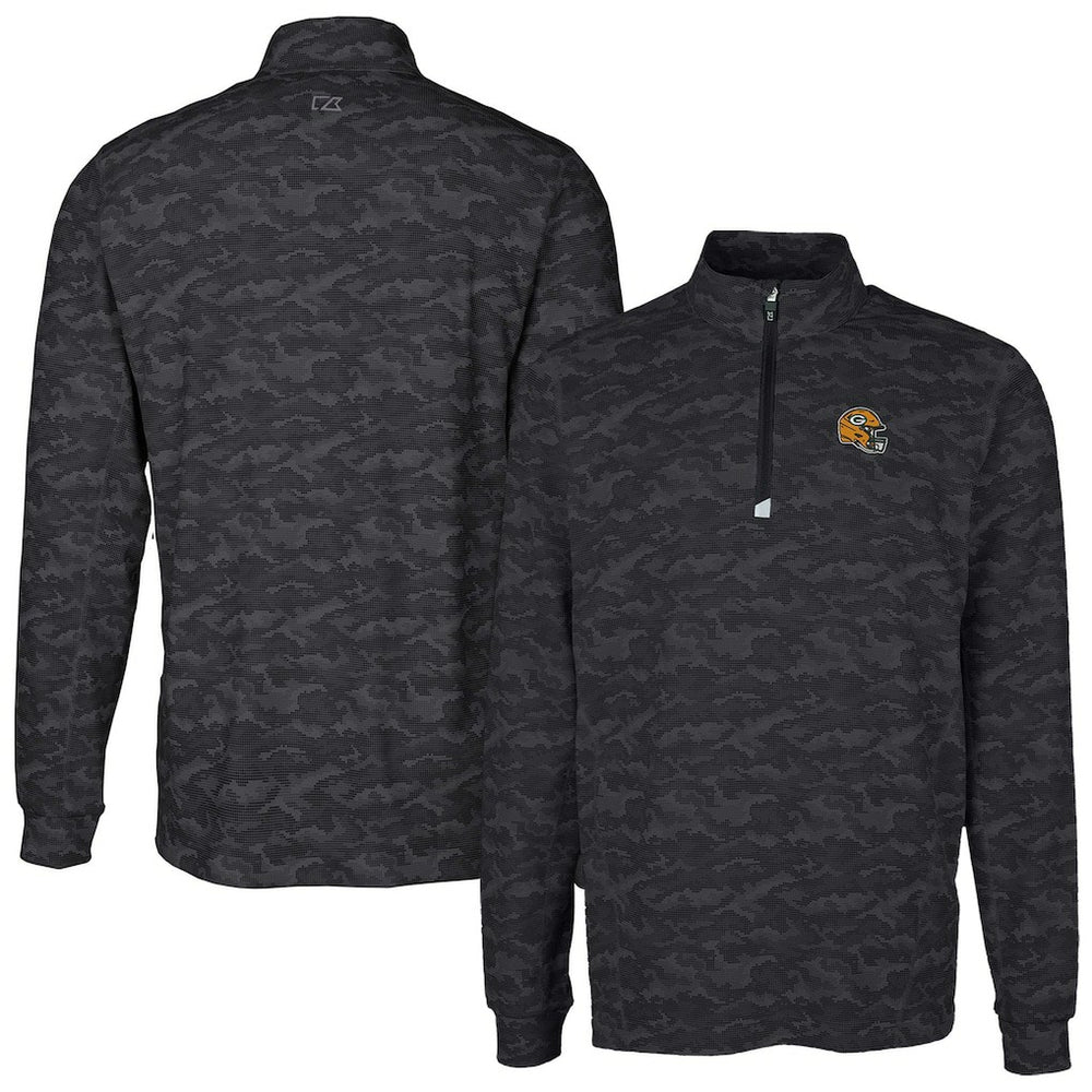 Green Bay Packers Cutter & Buck Helmet Traverse Camo Print Stretch Quarter-Zip Pullover Top Black - NFL