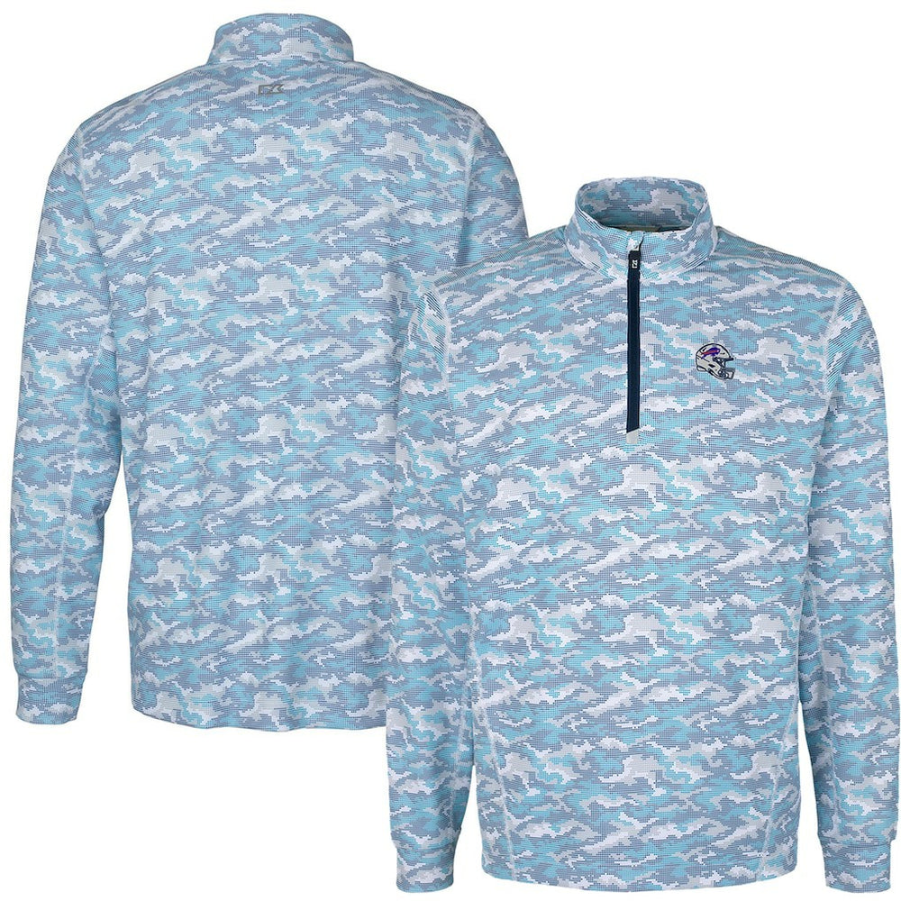 Buffalo Bills Cutter & Buck Helmet Traverse Camo Print Stretch Quarter-Zip Pullover Top Light Blue - NFL