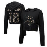 Justin Jefferson Minnesota Vikings Majestic Threads Women's Leopard Player Name & Number Long Sleeve Cropped Hoodie Black - NFL