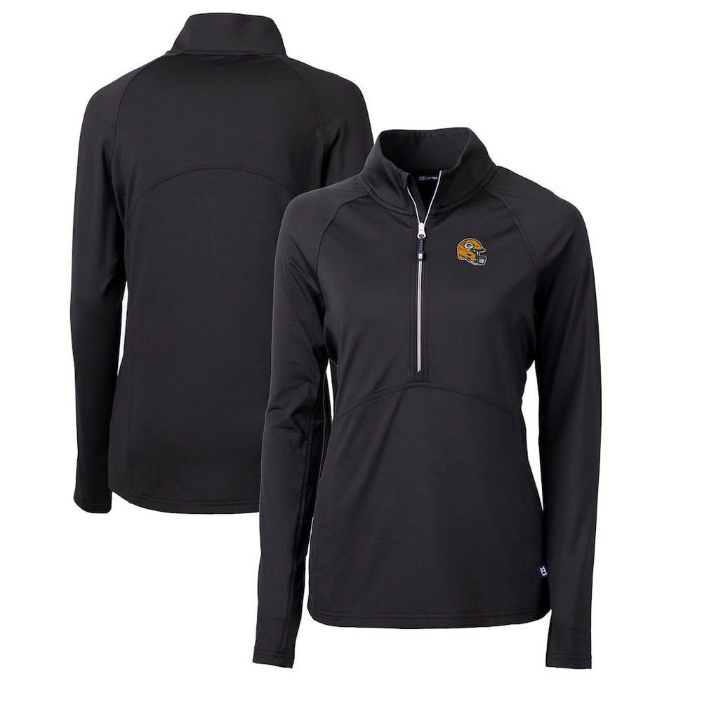 Green Bay Packers Cutter & Buck Women's Helmet Logo Adapt Eco Knit Stretch Recycled Half-Zip Pullover Top Black - NFL