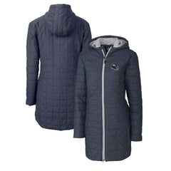 Denver Broncos Cutter & Buck Women's Helmet Logo Rainier Primaloft Eco Insulated Hooded Long Coat Heather Navy - NFL