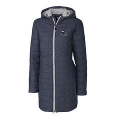 Denver Broncos Cutter & Buck Women's Helmet Logo Rainier Primaloft Eco Insulated Hooded Long Coat Heather Navy - NFL