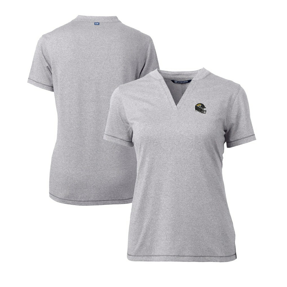 Jacksonville Jaguars Cutter & Buck Women's Helmet Logo DryTec Forge Stretch V-Neck Blade Top Heather Gray - NFL