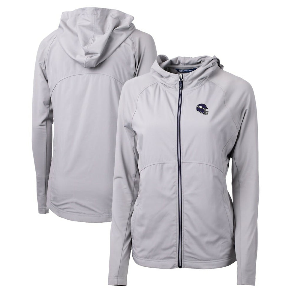 Minnesota Vikings Cutter & Buck Women's Helmet Logo Adapt Eco Knit Hybrid Recycled Full-Zip Hoodie Heather Gray - NFL
