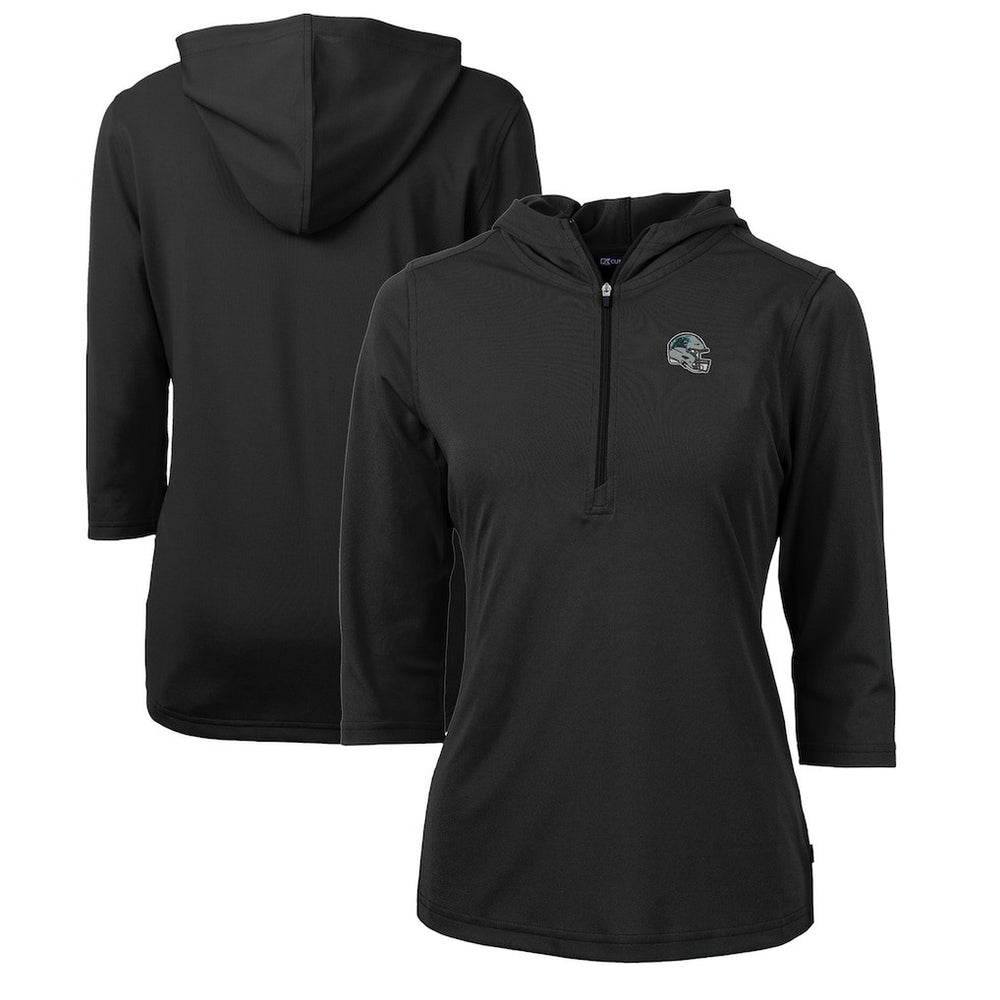 Carolina Panthers Cutter & Buck Women's Helmet Logo DryTec Virtue Eco Pique Recycled 3/4-Sleeve Half-Zip Pullover Hoodie Black - NFL