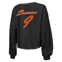 Joe Burrow Cincinnati Bengals Majestic Threads Women's Name & Number Off-Shoulder Script Cropped Long Sleeve Relaxed V-Neck T-Shirt Black - NFL