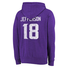 Justin Jefferson Minnesota Vikings Majestic Threads Name & Number Tri-Blend Pullover Hoodie Purple - NFL