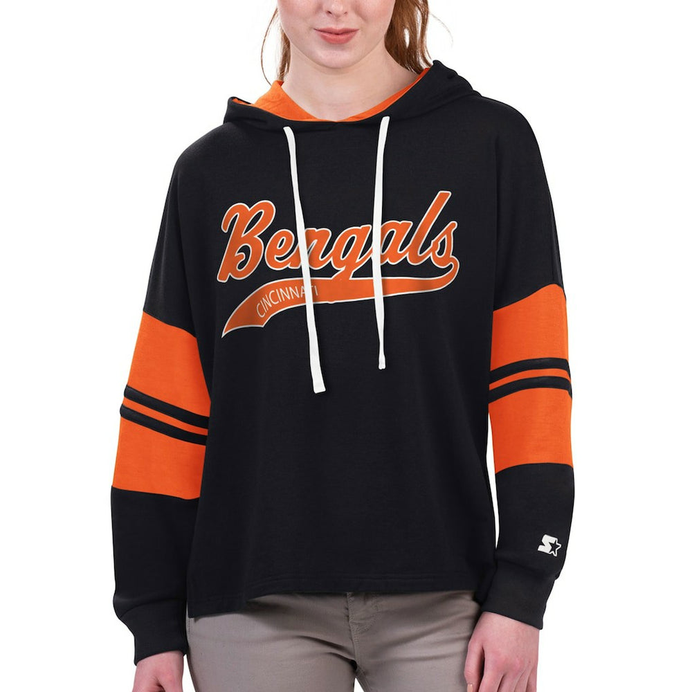 Cincinnati Bengals Starter Women's Bump And Run Long Sleeve Hoodie T-Shirt Black - NFL
