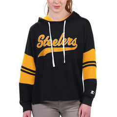 Pittsburgh Steelers Starter Women's Bump And Run Long Sleeve Hoodie T-Shirt Black - NFL